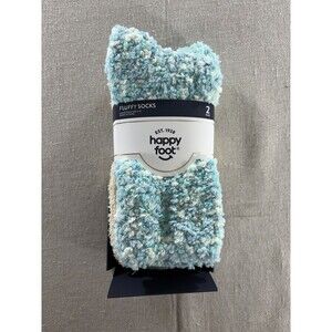 Happy Foot Fluffy Socks Women's Size 4-10 Fuzzy Socks 2-Pair Pack Blue Cream NWT